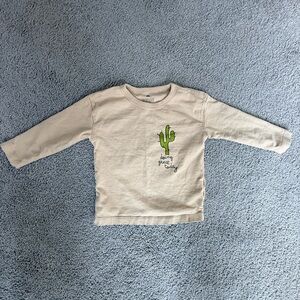 H&M Cream Long Sleeve Tee with Green Cactus